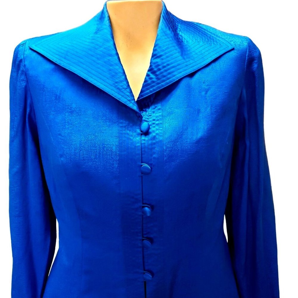 Safe Silk By Adrianna Papell Vintage 100% Silk Button Front Size 8 Royal Blue